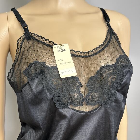 Vintage The Doesn’t Slip Sears Camisole 100% Nylon Swiss Dot Lace Size 34 NOS - Picture 1 of 7